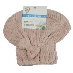 CUFFIA ASCIUGA CAPELLI ASCIUGAMANO DOCCIA MORBIDO ASSORBENTE FIOCCO ROSA 79625
