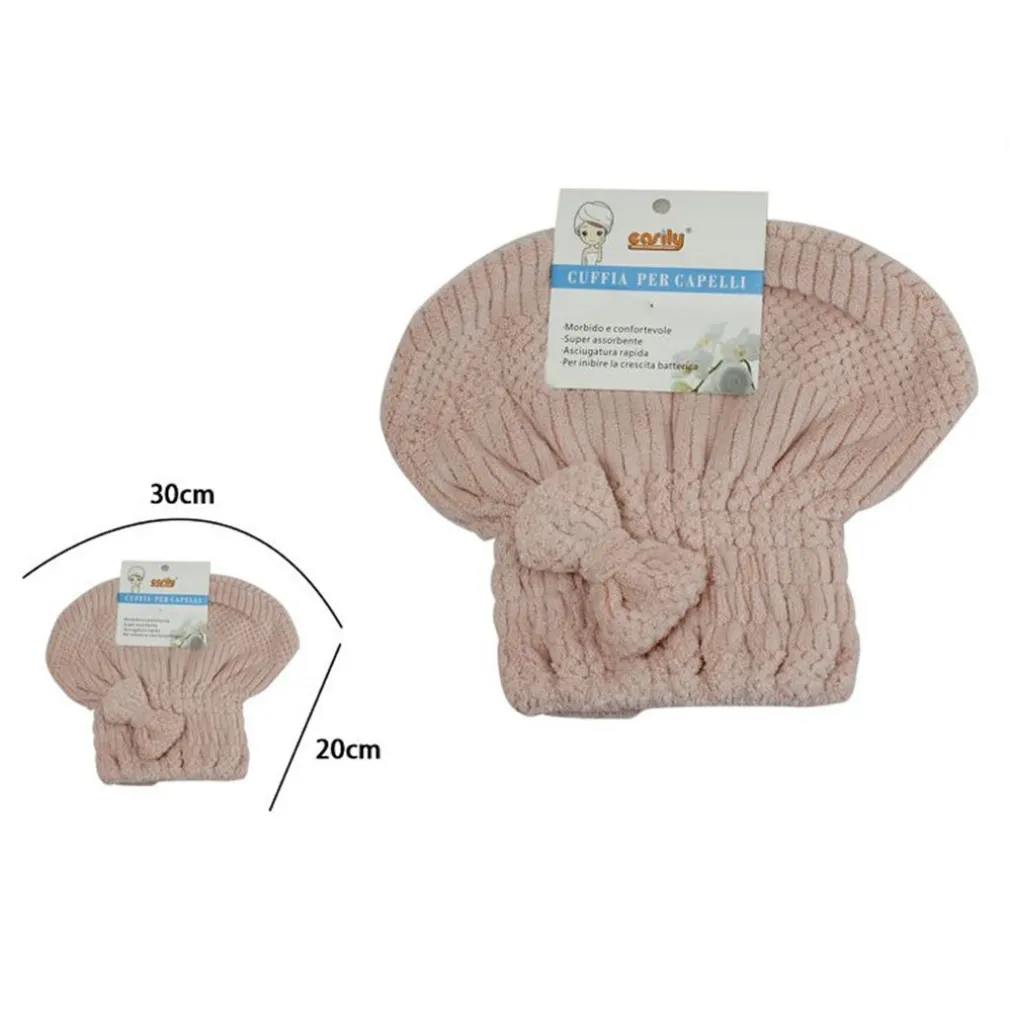 CUFFIA ASCIUGA CAPELLI ASCIUGAMANO DOCCIA MORBIDO ASSORBENTE FIOCCO ROSA 79625