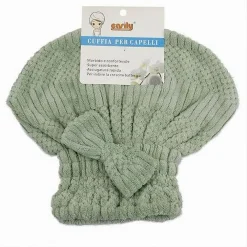 CUFFIA ASCIUGA CAPELLI ASCIUGAMANO DOCCIA MORBIDO ASSORBENTE FIOCCO VERDE 79626