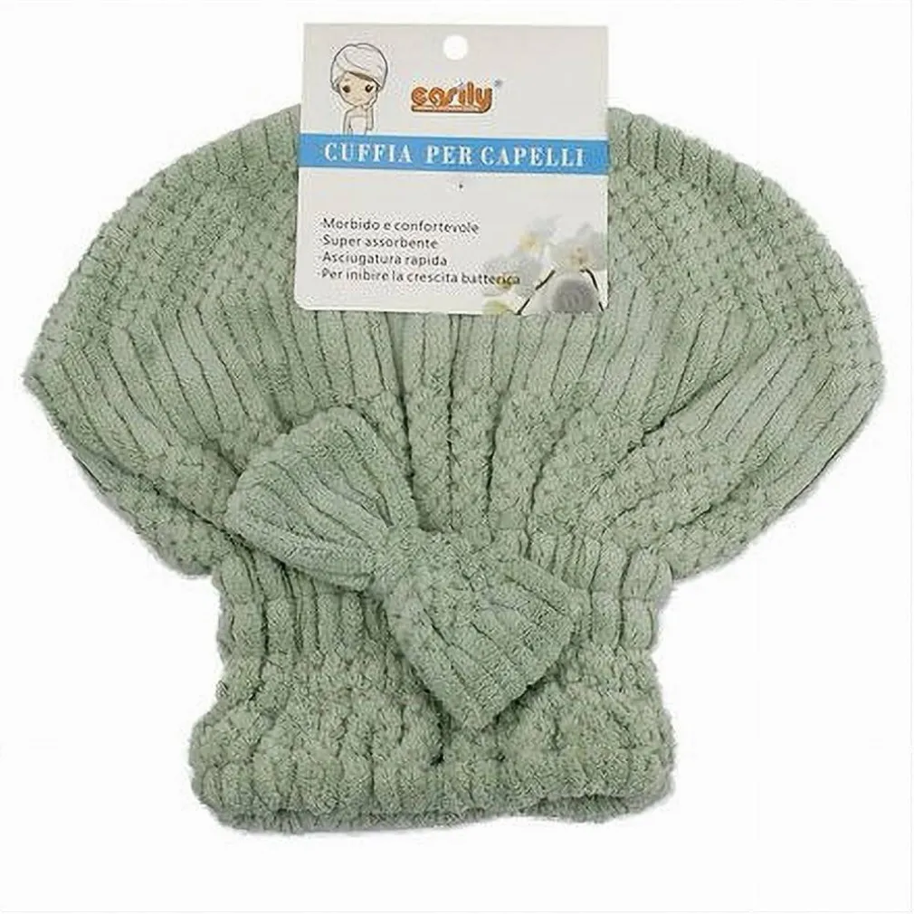 CUFFIA ASCIUGA CAPELLI ASCIUGAMANO DOCCIA MORBIDO ASSORBENTE FIOCCO VERDE 79626