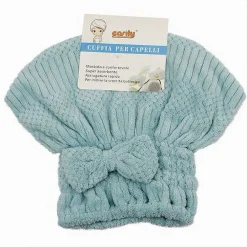 CUFFIA ASCIUGA CAPELLI ASCIUGAMANO DOCCIA MORBIDO ASSORBENTE FIOCCO AZZURRO 79628