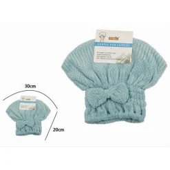 CUFFIA ASCIUGA CAPELLI ASCIUGAMANO DOCCIA MORBIDO ASSORBENTE FIOCCO AZZURRO 79628