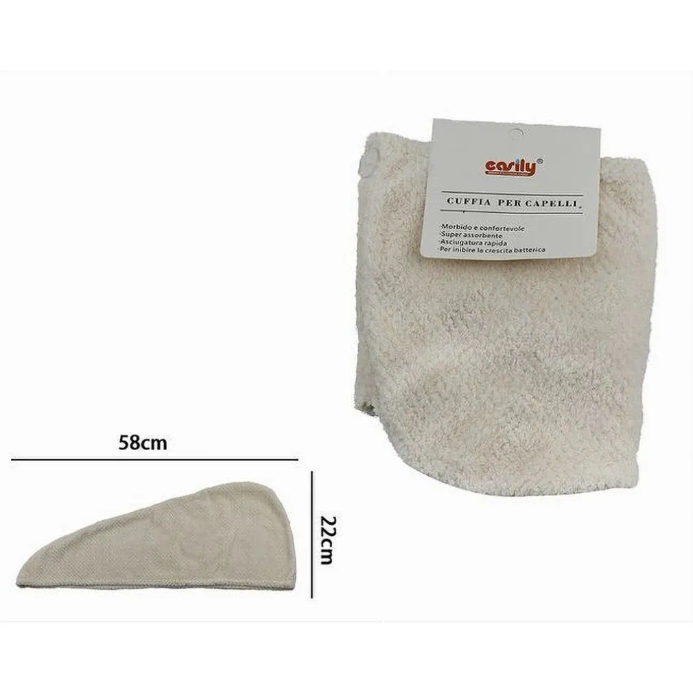 CUFFIA ASCIUGAMANO ASSORBENTE SHAMPOO BAGNO DOCCIA ASCIUGA CAPELLI BEIGE 69608