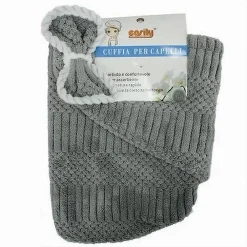 CUFFIA ASCIUGAMANO SHAMPOO BAGNO DOCCIA ASCIUGA CAPELLI FIOCCHETTO GRIGIO 79635