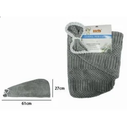 CUFFIA ASCIUGAMANO SHAMPOO BAGNO DOCCIA ASCIUGA CAPELLI FIOCCHETTO GRIGIO 79635