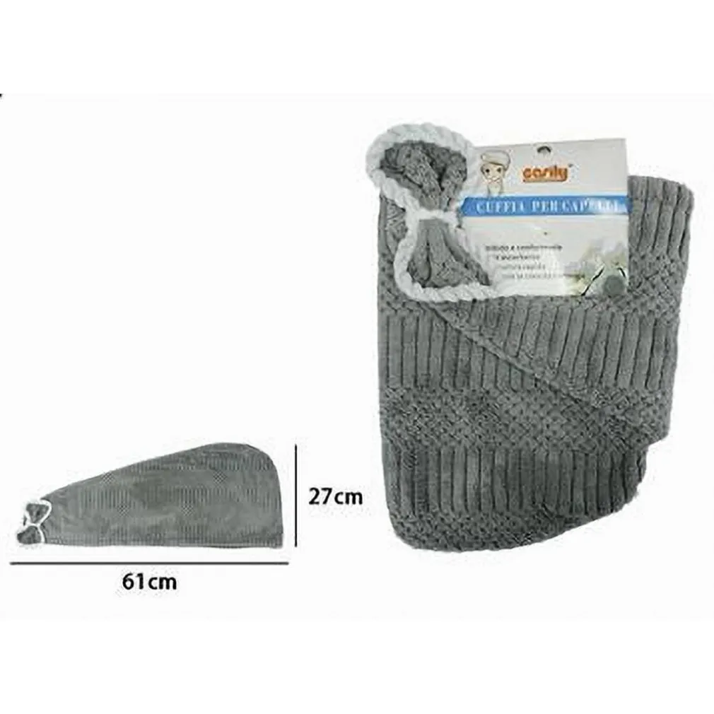 CUFFIA ASCIUGAMANO SHAMPOO BAGNO DOCCIA ASCIUGA CAPELLI FIOCCHETTO GRIGIO 79635