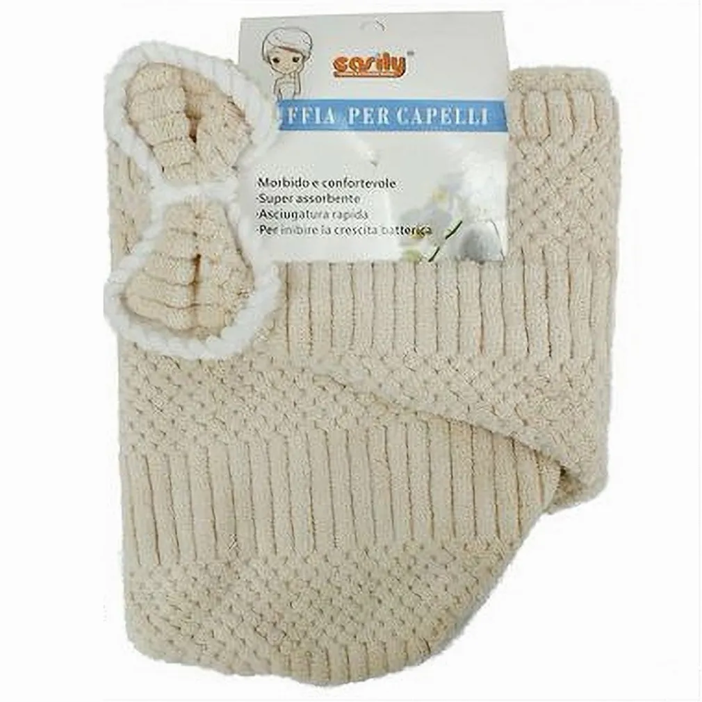 CUFFIA ASCIUGAMANO SHAMPOO BAGNO DOCCIA ASCIUGA CAPELLI FIOCCHETTO BEIGE 79633
