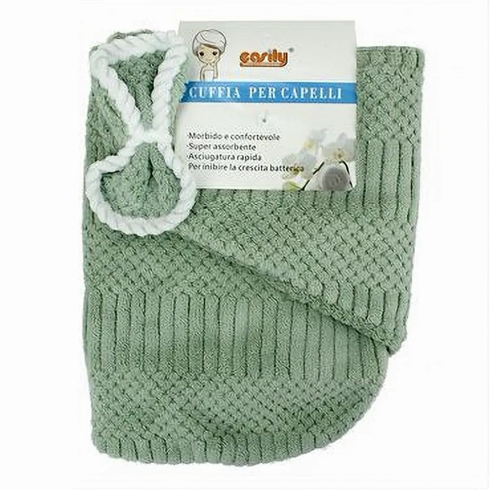 CUFFIA ASCIUGAMANO SHAMPOO BAGNO DOCCIA ASCIUGA CAPELLI FIOCCHETTO VERDE 79632