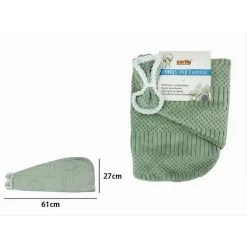 CUFFIA ASCIUGAMANO SHAMPOO BAGNO DOCCIA ASCIUGA CAPELLI FIOCCHETTO VERDE 79632