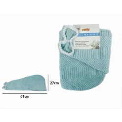 CUFFIA ASCIUGAMANO SHAMPOO BAGNO DOCCIA ASCIUGA CAPELLI FIOCCHETTO AZZURRO 79634