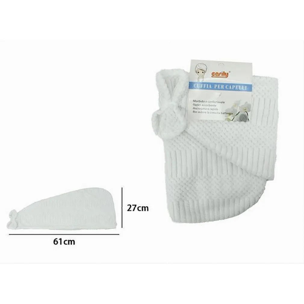 CUFFIA ASCIUGAMANO SHAMPOO BAGNO DOCCIA ASCIUGA CAPELLI FIOCCHETTO BIANCO 79630