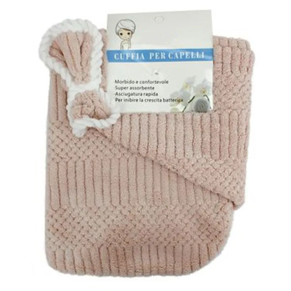 CUFFIA ASCIUGAMANO SHAMPOO BAGNO DOCCIA ASCIUGA CAPELLI FIOCCHETTO ROSA 79631