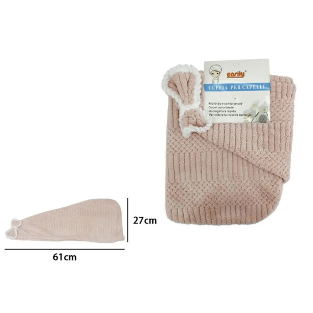 CUFFIA ASCIUGAMANO SHAMPOO BAGNO DOCCIA ASCIUGA CAPELLI FIOCCHETTO ROSA 79631