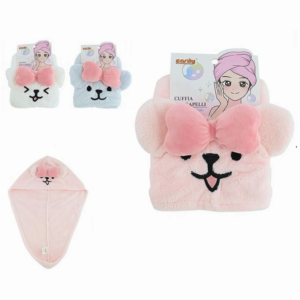 CUFFIA CAPELLI ASCIUGAMANO ASSORBENTE SHAMPOO BAGNO DOCCIA CAGNOLINA FIOCCO 10740