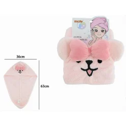 CUFFIA CAPELLI ASCIUGAMANO ASSORBENTE SHAMPOO BAGNO DOCCIA CAGNOLINA FIOCCO 10740