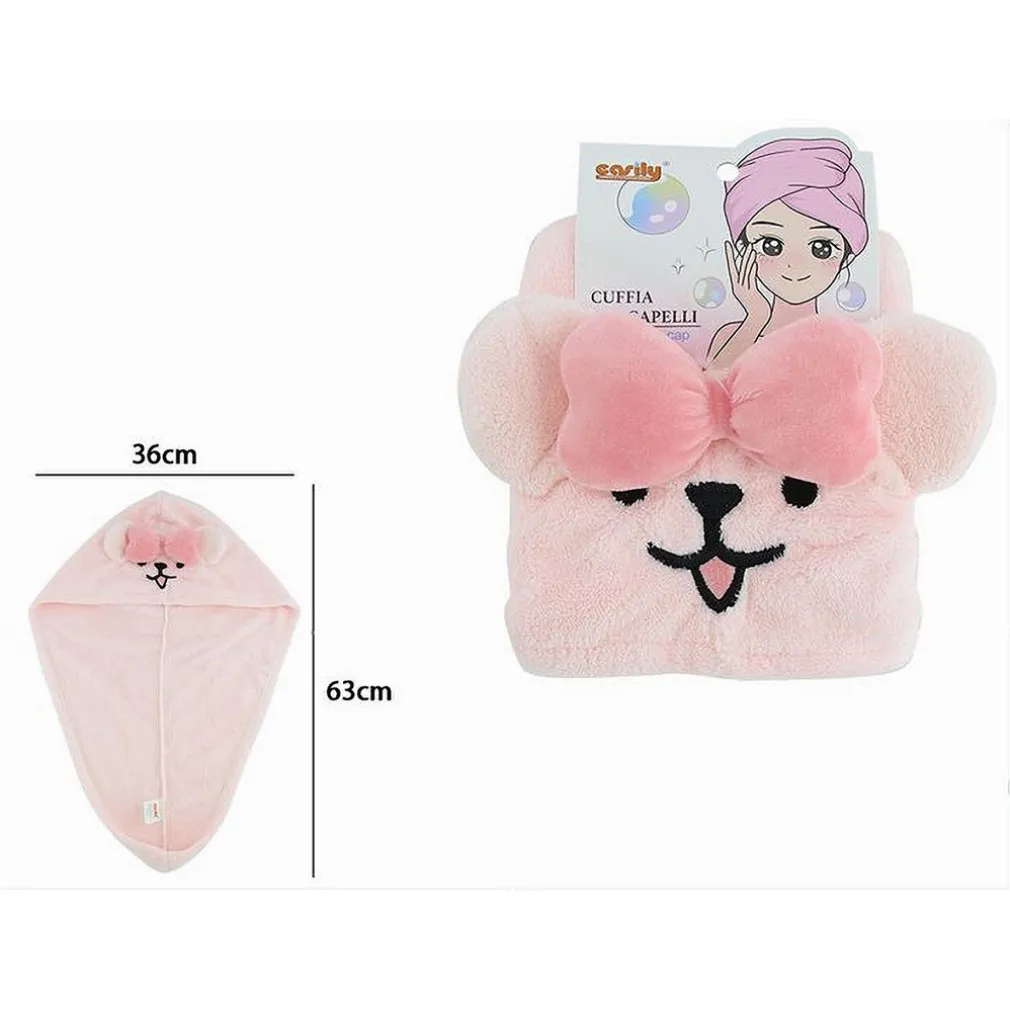 CUFFIA CAPELLI ASCIUGAMANO ASSORBENTE SHAMPOO BAGNO DOCCIA CAGNOLINA FIOCCO 10740
