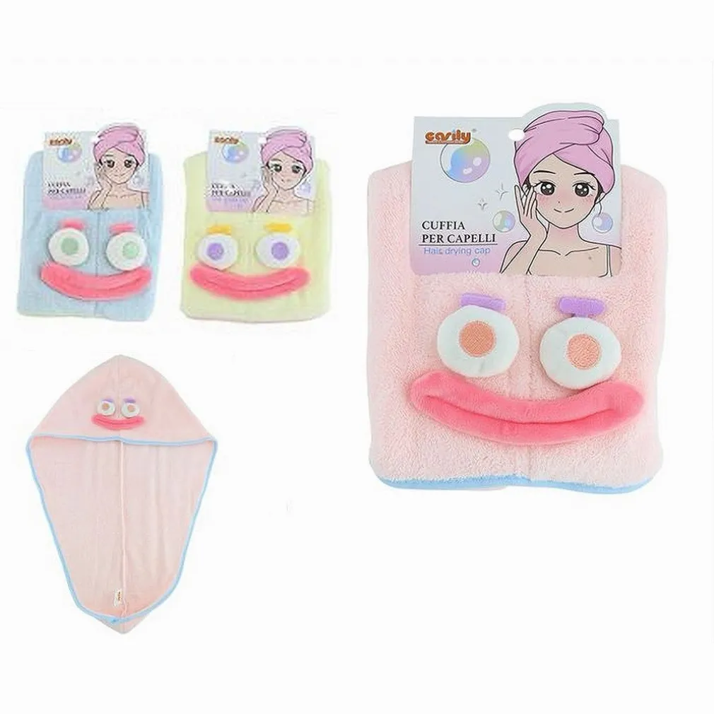 CUFFIA CAPELLI ASCIUGAMANO ASCIUGA ASSORBENTE SHAMPOO BAGNO DOCCIA CON FACCIA 10736