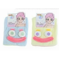 CUFFIA CAPELLI ASCIUGAMANO ASCIUGA ASSORBENTE SHAMPOO BAGNO DOCCIA CON FACCIA 10736