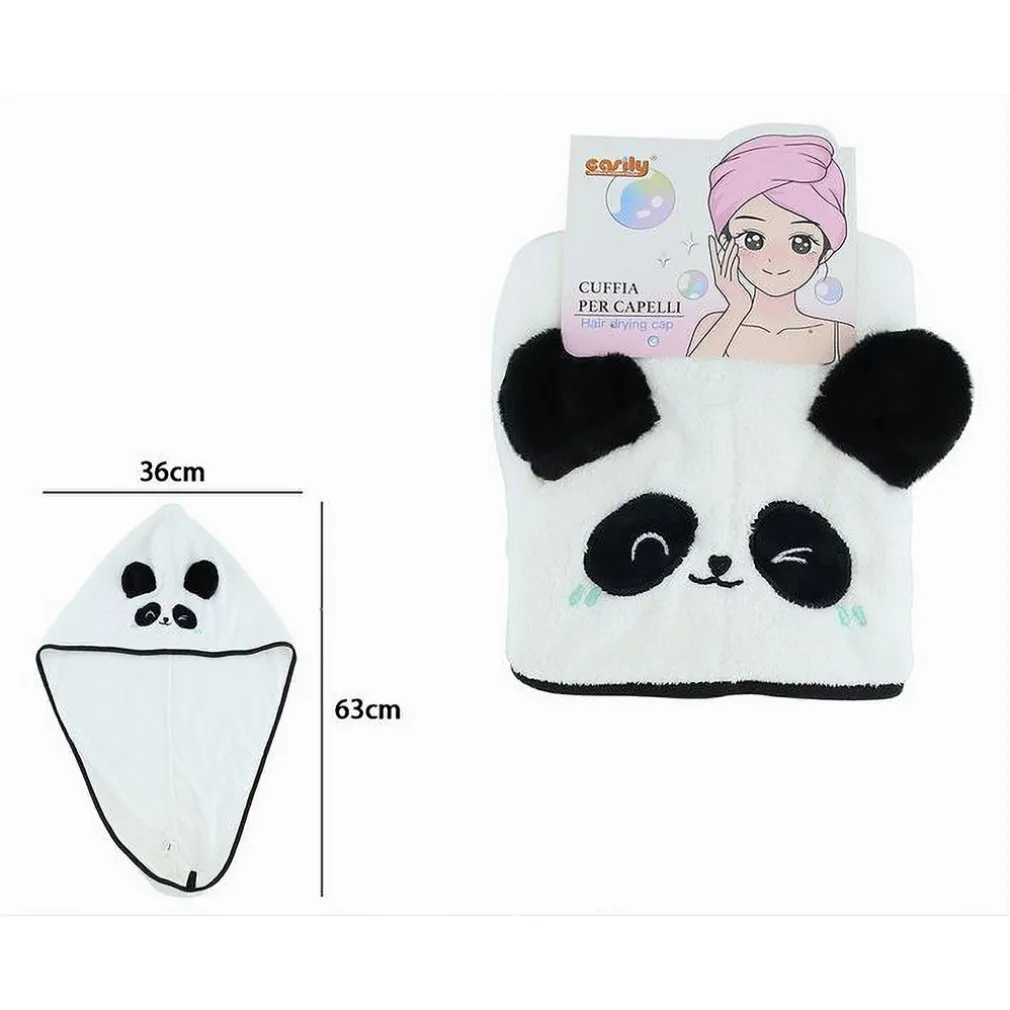 CUFFIA PER CAPELLI ASCIUGAMANO ASSORBENTE SHAMPOO BAGNO DOCCIA ASCIUGA PANDA 10732
