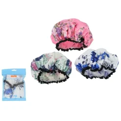 CUFFIA PER DOCCIA BAGNO DESIGN FLOREALE ELASTICO CON BORDINO NERO PROTEGGE CAPELLI 87652