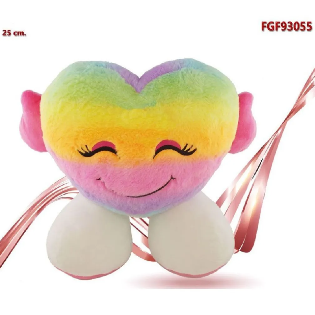 CUORE IN PELUCHE CON PIEDI MULTICOLORE 25 CM REGALO SAN VALENTINO PUPAZZO 93055