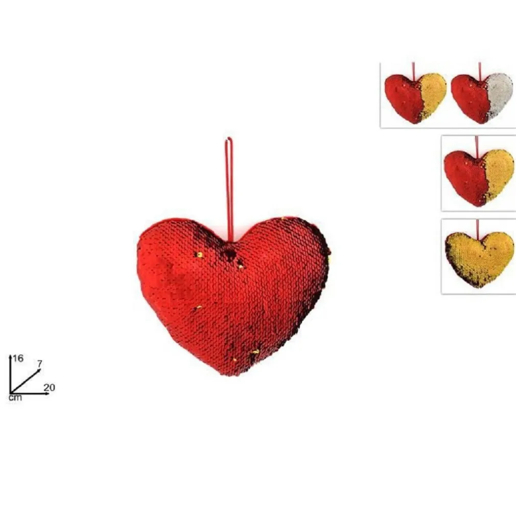 CUORE PAILLETTES BICOLORE 20X16CM APPENDINO IDEA REGALO SAN VALENTINO 2 MODELLI