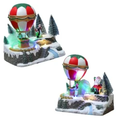 DECORAZIONE MONGOLFIERA NATALIZIA NEVE LUCI MUSICA CON MOVIMENTO 18X13X19.5CM 2 MODELLI