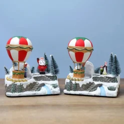 DECORAZIONE MONGOLFIERA NATALIZIA NEVE LUCI MUSICA CON MOVIMENTO 18X13X19.5CM 2 MODELLI