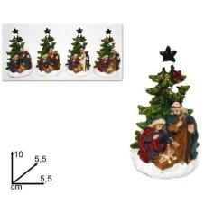 DECORAZIONE NATALE NATIVITÀ PRESEPE SACRA FAMIGLIA CON ALBERO 10X5.5CM ADDOBBO