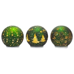 DECORAZIONE NATALIZIA LUMINOSA A LED BIANCO CALDO IN VETRO SOFFIATO VERDE H15CM ROTANTE