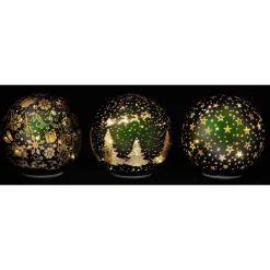 DECORAZIONE NATALIZIA LUMINOSA A LED BIANCO CALDO IN VETRO SOFFIATO VERDE H15CM ROTANTE