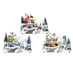 DECORAZIONE NATALIZIA SCENE VILLAGGIO DI NATALE CON LUCI LED MULTICOLOR MUSICA MOVIMENTO