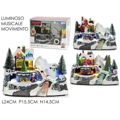 DECORAZIONE NATALIZIA SCENE VILLAGGIO DI NATALE CON LUCI LED MULTICOLOR MUSICA MOVIMENTO