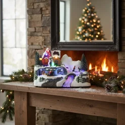 DECORAZIONE NATALIZIA SCENE VILLAGGIO DI NATALE CON LUCI LED MULTICOLOR MUSICA MOVIMENTO