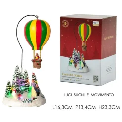 DECORAZIONE PAESAGGIO NATALIZIO LA MONGOLFIERA DI BABBO NATALE LUCI LED SUONI MOVIMENTO