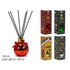 DIFFUSORE FRAGRANZA PER AMBIENTI NATALIZIA 100ML A FORMA DI PALLA CON BASTONCINI 4 COLORI
