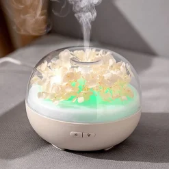 DIFFUSORE OLI ESSENZIALI FIORI ETERNI ULTRASUONI UMIDIFICATORE USB 7 LUCI LED BEIGE