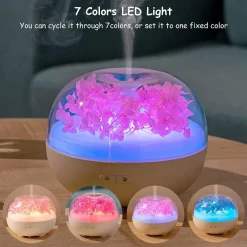 DIFFUSORE OLI ESSENZIALI FIORI ETERNI ULTRASUONI UMIDIFICATORE USB 7 LUCI LED BEIGE