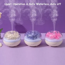 DIFFUSORE OLI ESSENZIALI FIORI ETERNI ULTRASUONI UMIDIFICATORE USB 7 LUCI LED BEIGE