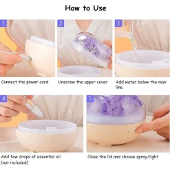 DIFFUSORE OLI ESSENZIALI FIORI ETERNI ULTRASUONI UMIDIFICATORE USB 7 LUCI LED BEIGE