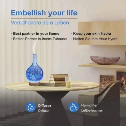 DIFFUSORE OLI VETRO CROMOTERAPIA AROMATERAPIA UMIDIFICATORE 3D ULTRASUONI TIMER