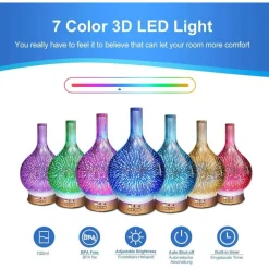 DIFFUSORE OLI VETRO CROMOTERAPIA AROMATERAPIA UMIDIFICATORE 3D ULTRASUONI TIMER
