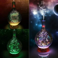 DIFFUSORE OLI VETRO CROMOTERAPIA AROMATERAPIA UMIDIFICATORE 3D ULTRASUONI TIMER