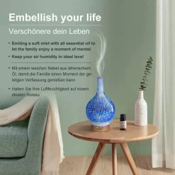 DIFFUSORE OLI VETRO CROMOTERAPIA AROMATERAPIA UMIDIFICATORE 3D ULTRASUONI TIMER