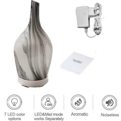 DIFFUSORE OLI VETRO CROMOTERAPIA AROMATERAPIA UMIDIFICATORE BIANCO E NERO 03 LED