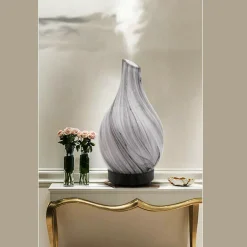 DIFFUSORE OLI VETRO CROMOTERAPIA AROMATERAPIA UMIDIFICATORE BIANCO E NERO 02 LED