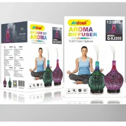 DIFFUSORE PER AROMATERAPIA AD ULTRASUONI UMIDIFICATORE 120ML Q-XJ205 7 COLORI LED