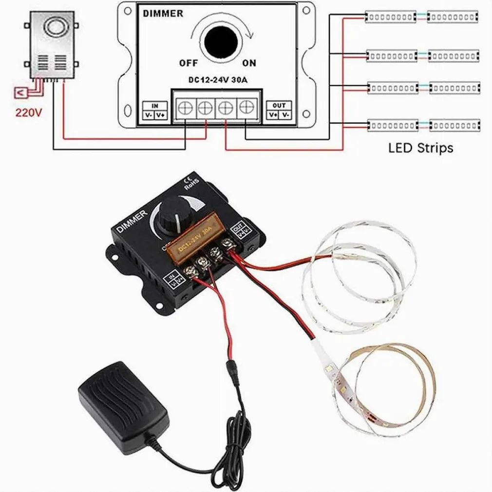 DIMMER PER LUCI LED MONOCOLORE INTERRUTTORE CONTROLLER MANOPOLA 12-24V DM-12-24V