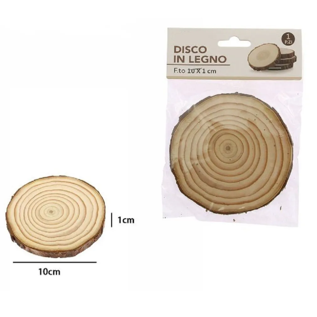 DISCO DI LEGNO BASE TRONCO DECORATIVA PER ORNAMENTO CASA 10 X 1 CM ROTONDO 72109