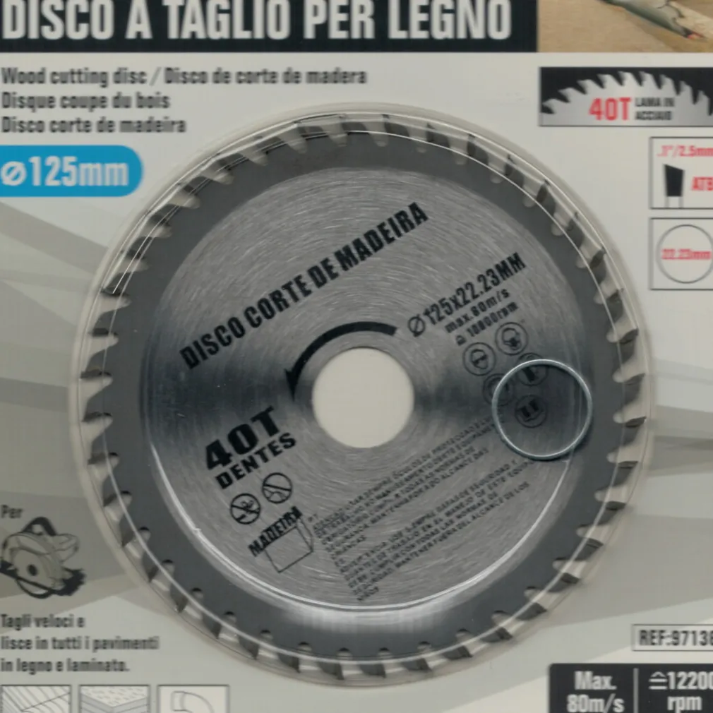 DISCO LAMA PER TAGLI LEGNO 125 MM PER SMERIGLIATRICE 40 DENTI SEGA CIRCOLARE